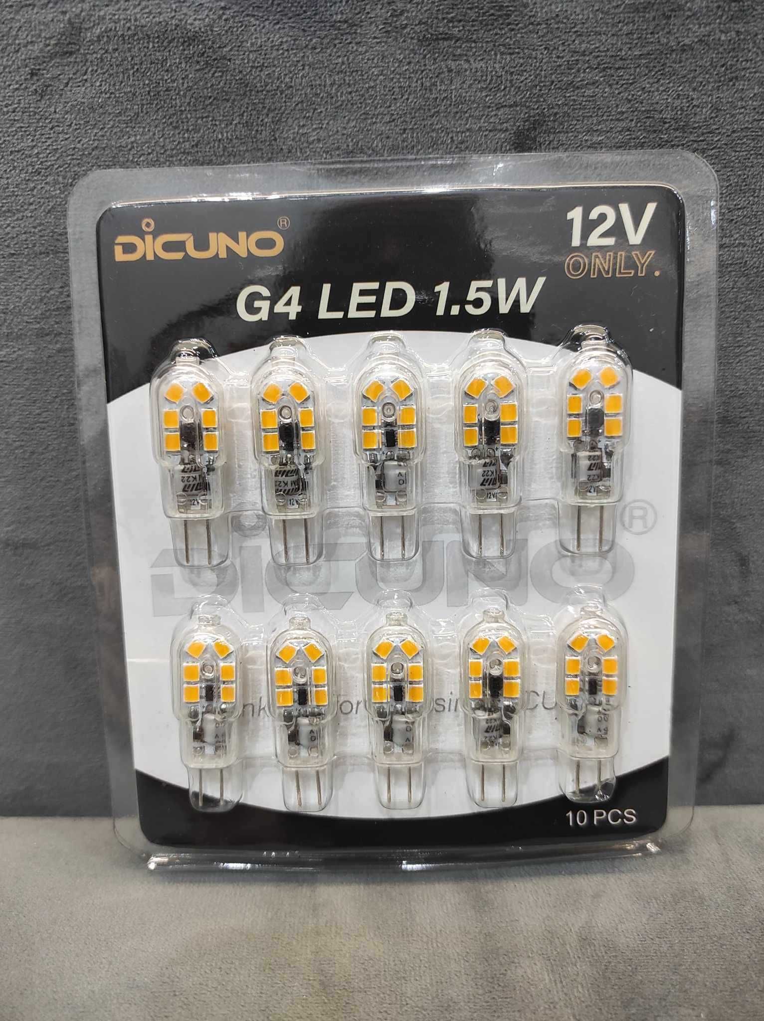 Żarówki DICUNO G4 LED 1,5W 12V 180 lumenów, 3000K. Białe ciepłe.