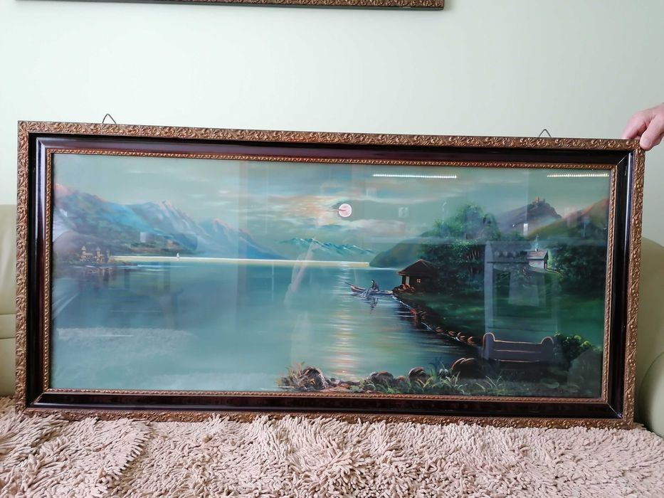 Stary duży obraz olejny w ramie