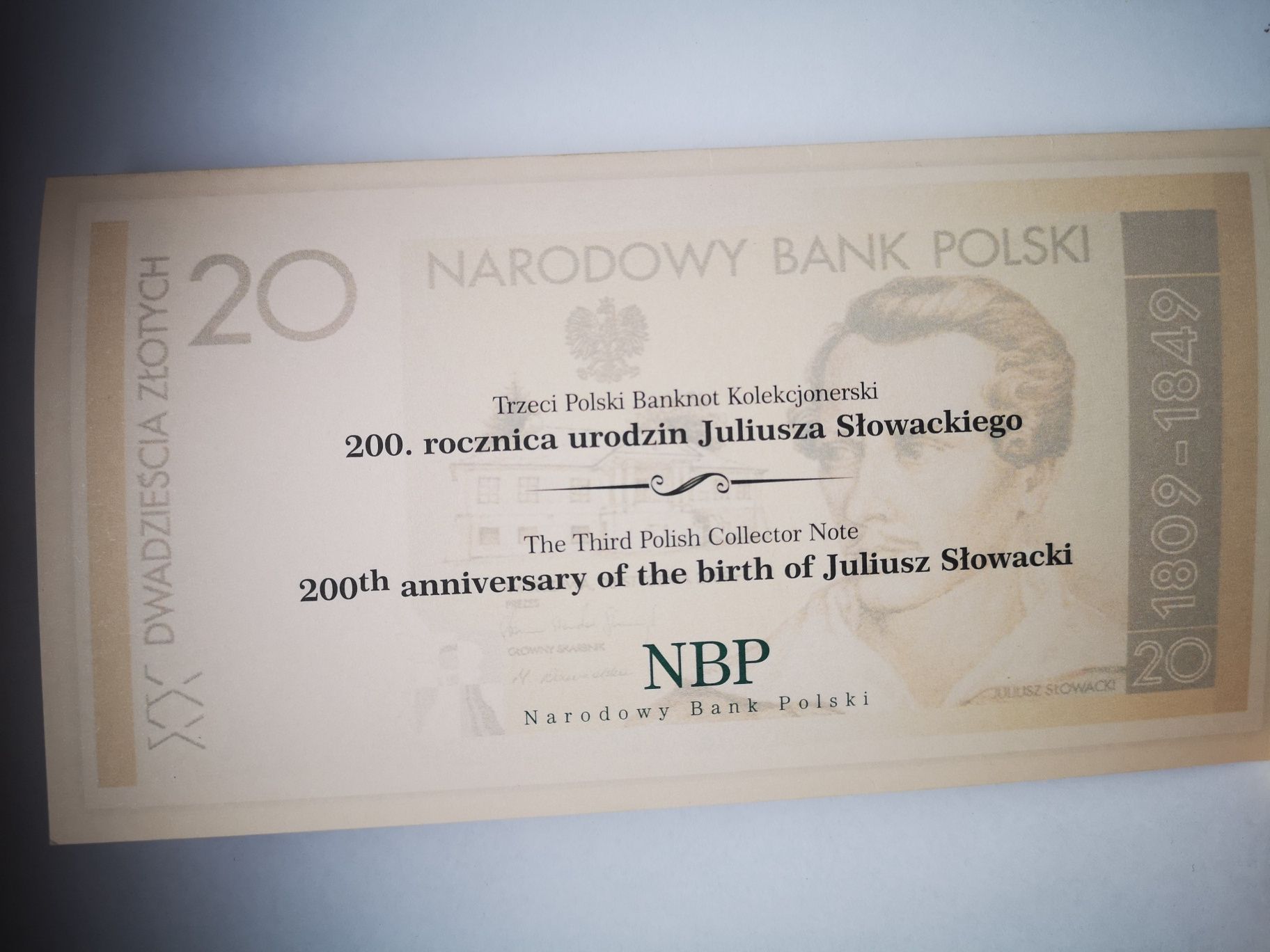 20 zł Juliusz Słowacki 2009 rok banknot  UNC kolekcja banknotów polski