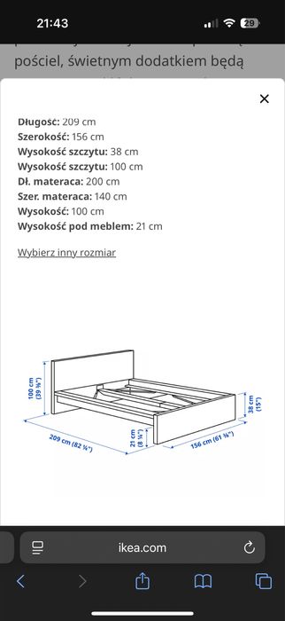 Rama łóżka ikea malm 140x200