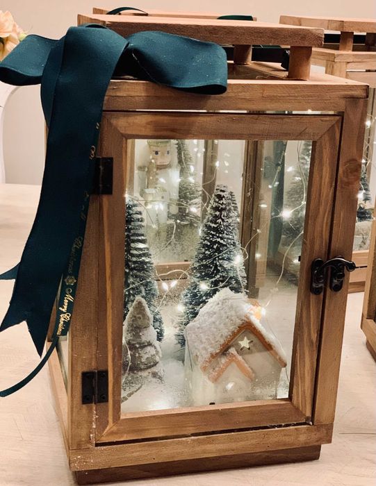 Duży lampion świąteczny, drewniany, LED, dekoracja świąteczna, prezent