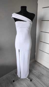 Długa koktajlowa sukienka w kolorze bieli