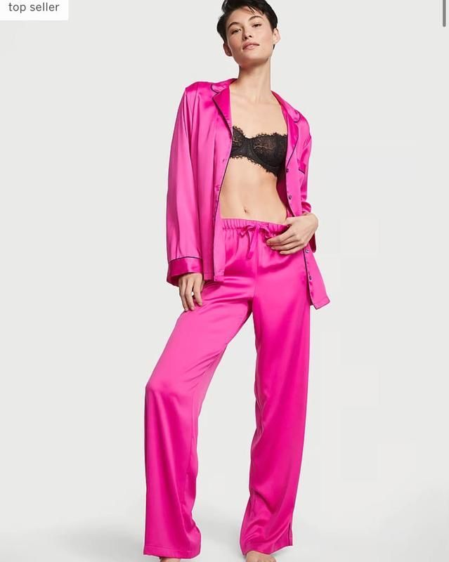 Сатинова піжама victoria’s secret satin long pj set