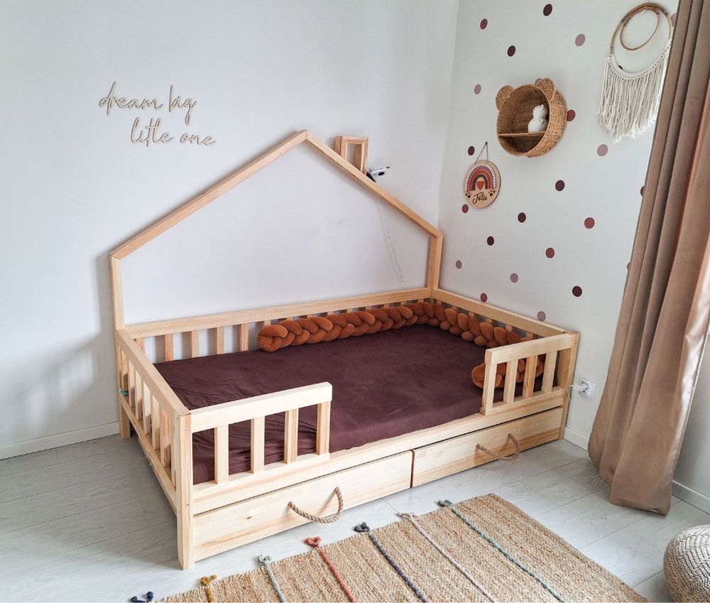 Łóżko drewniane, styl skandynawski, 180 na 90, domek,