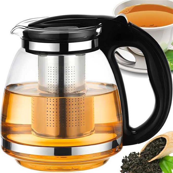 nowy szklany żaroodporny dzbanek 2000ml z metalowym zaparzaczem