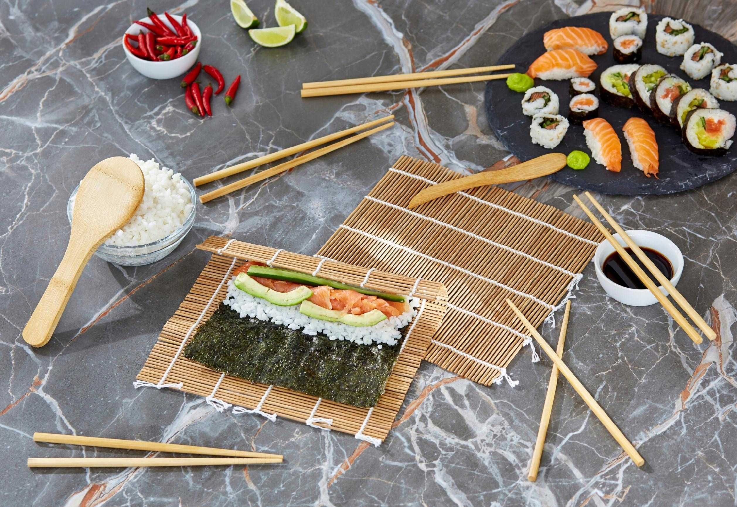 SUSHI - mega zestaw do rolowania i podawani sushi roller, maty, pałecz