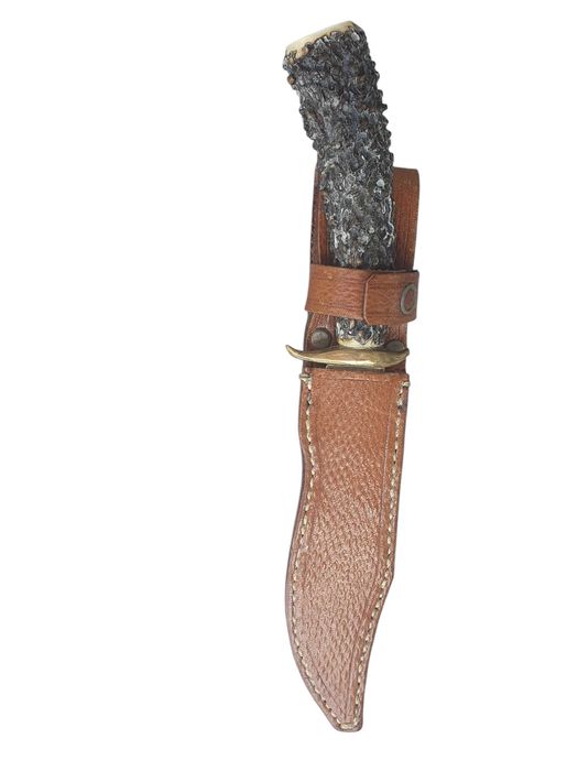 Stary oryginalny nóż kordzik finka myśliwska rękojeść z poroża lat 50