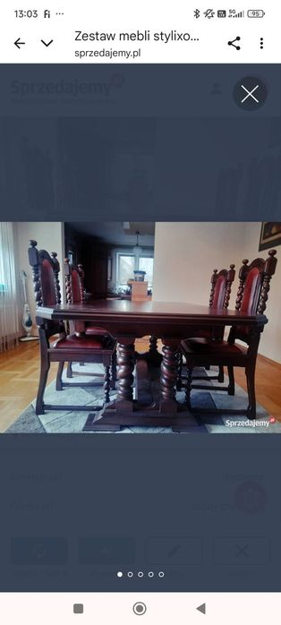 Stół z 12 krzesłami stylizowany na meble gdańskie