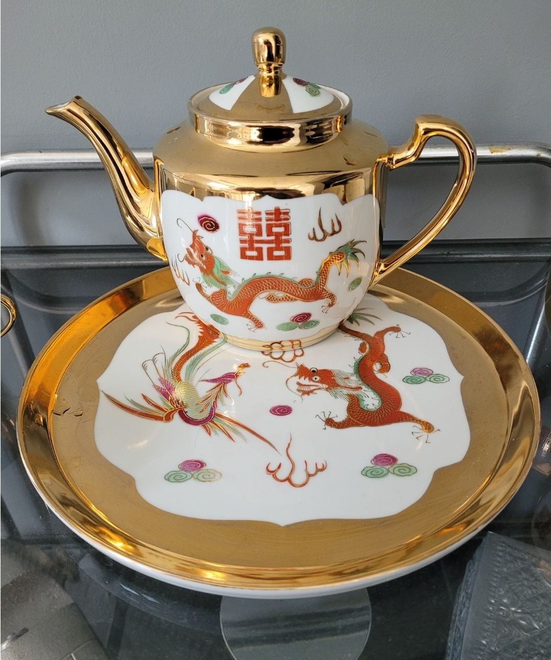 Zestaw starej chińskiej porcelany  4+1+1