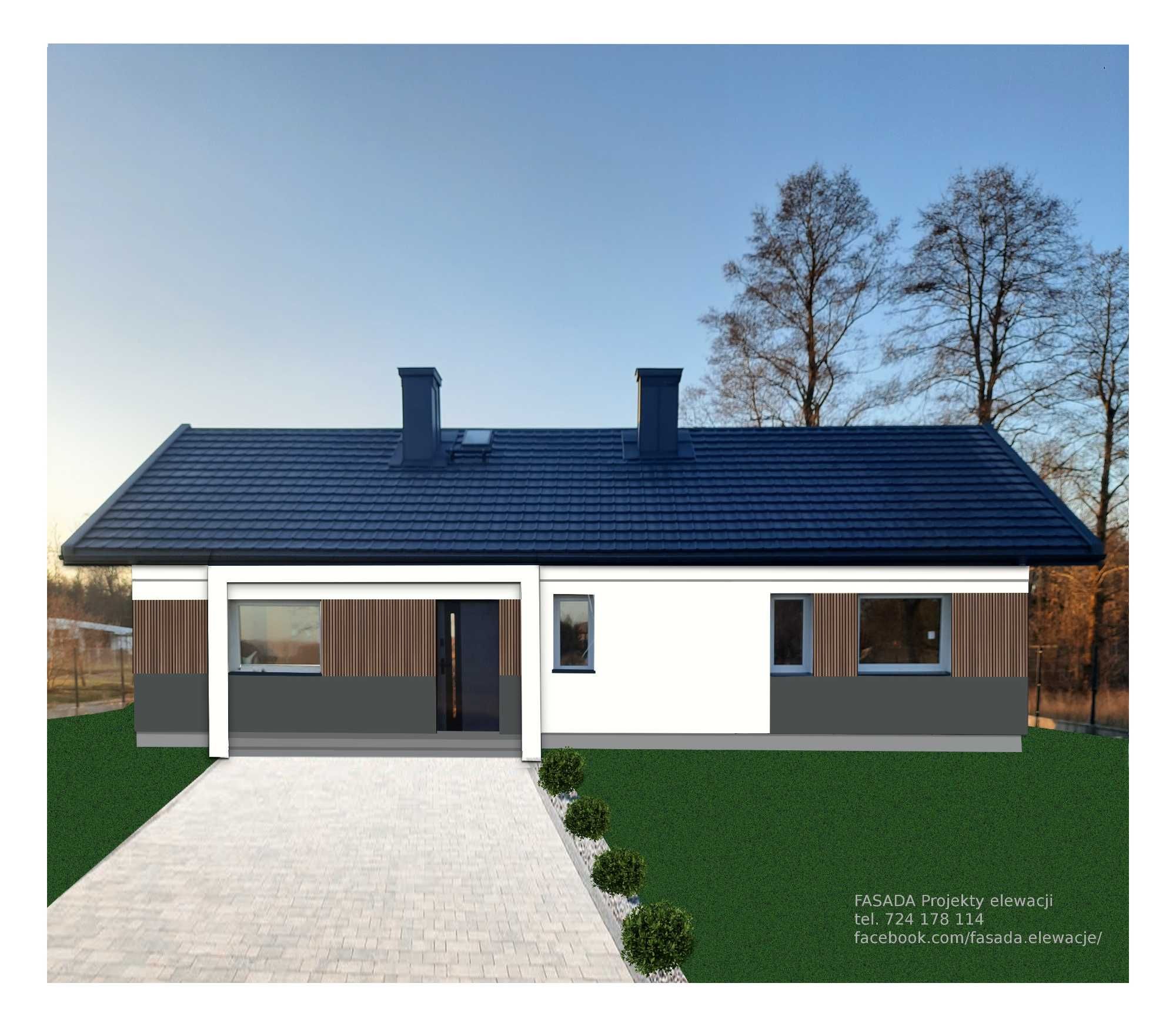 NOWOCZESNY projekt całej elewacji na zdjęciach/model 3D