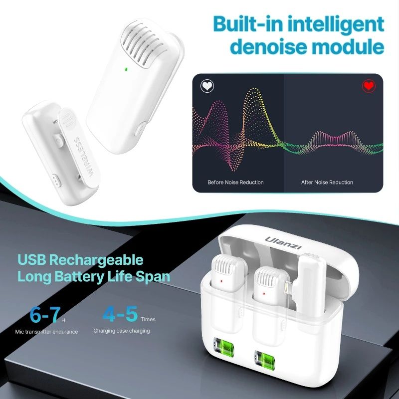 KIT 2 Microfones de lapela sem fio para iPhone Ulanzi J12 SELADO Pret