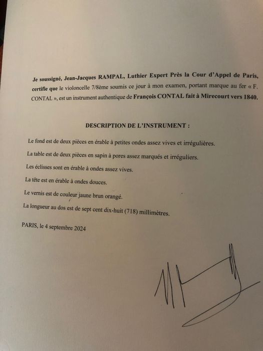 Piękna wiolonczela francuska , sygnowana , 1840r , certyfikat