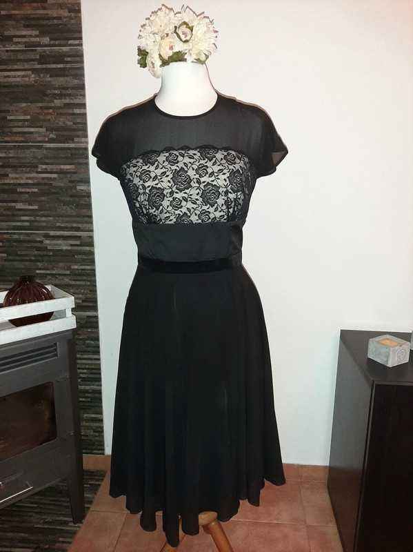 Vestido Preto e Bege Cerimonia