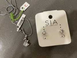 SIA набор сережки цепочка подвеска серебро цирконий. Браслет в подарок