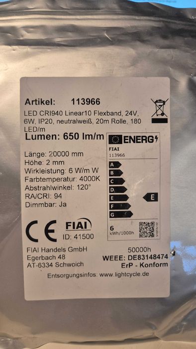 ISOLED taśma LED CRI 94 20m 650lm/m 6W/m 4000K (cała rolka)