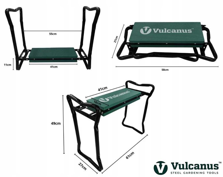 STOŁEK OGRODOWY 2w1 Krzesło Taboret Klęcznik Zielone + Narzędzia