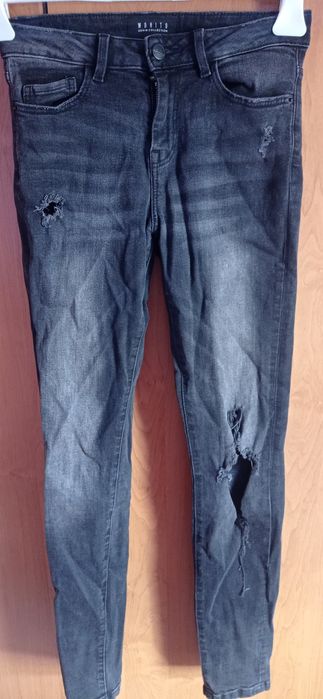 Jeansy spodnie jeansowe czarne z dziurami xs/xxs
