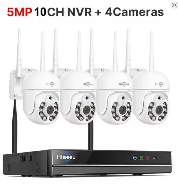 Sistema de Videovigilância CCTV NVR Wi-Fi 4 Câmaras PTZ 5MP HISEEU