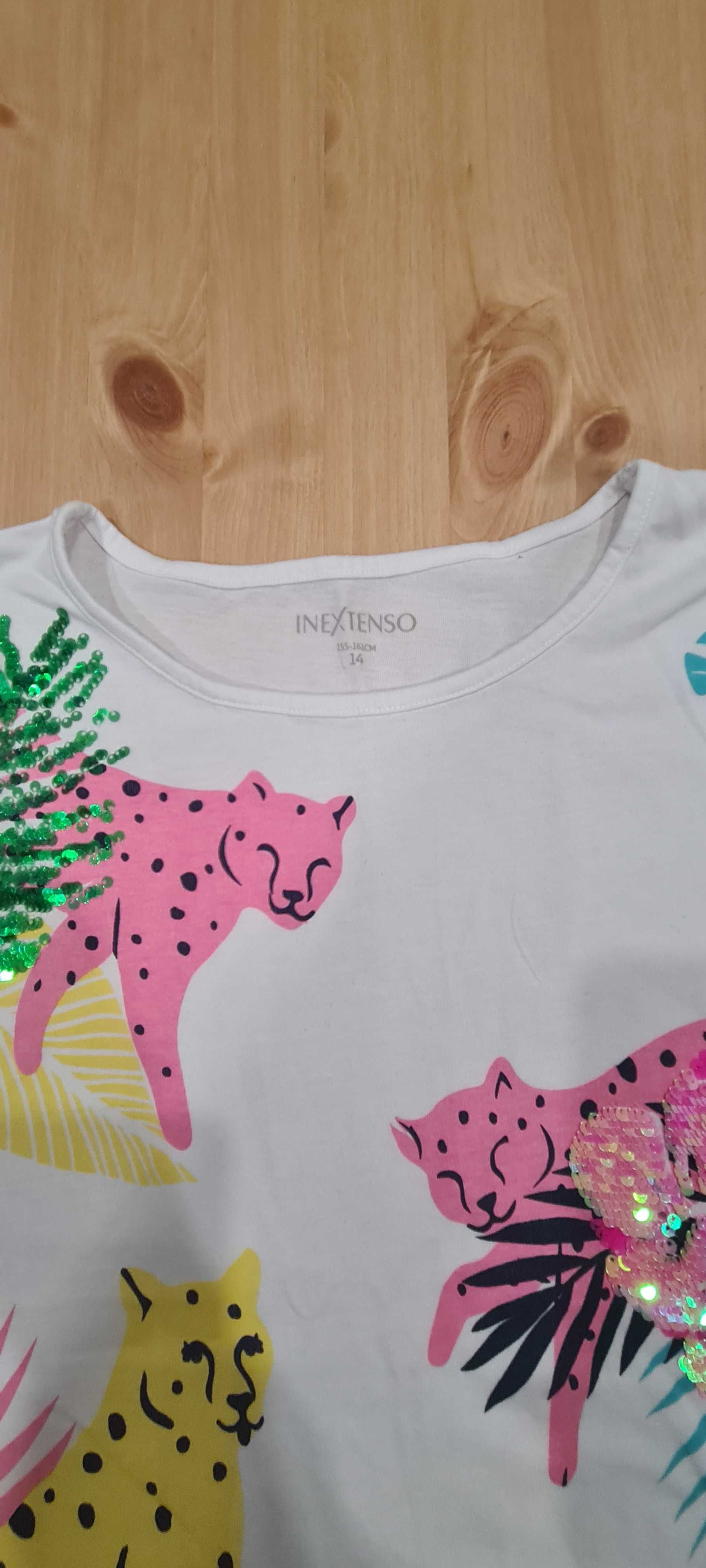 T-shirt bawełniany biały z cekinami