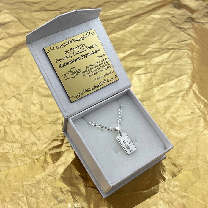 Srebrny Naszyjnik Pancerka + Medalik Matka Boska Cudowna Pr. 925 + Gra