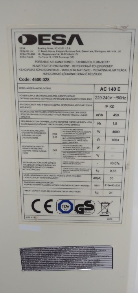 klimatyzację-Klimatyzator przenośny Desa AC 140 E