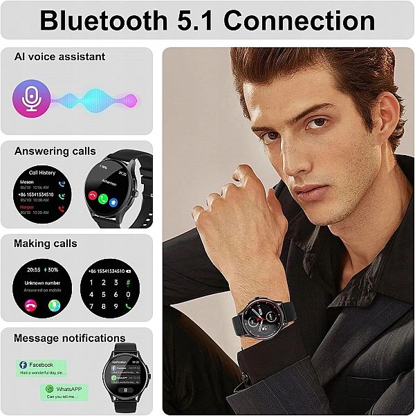 Smartwatch, Zegarek Męski, Damski, Ekg/Hrv/Sen, Krwi/Spo2/Tętna Z Blue