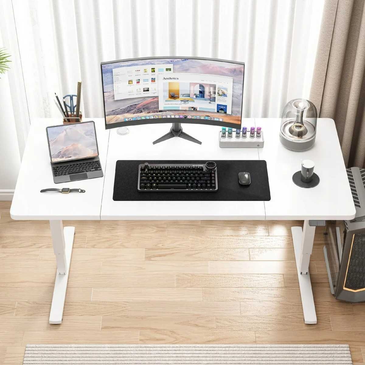Biurko elektryczne regulowane 160x60 gamingowe do pracy nauki białe