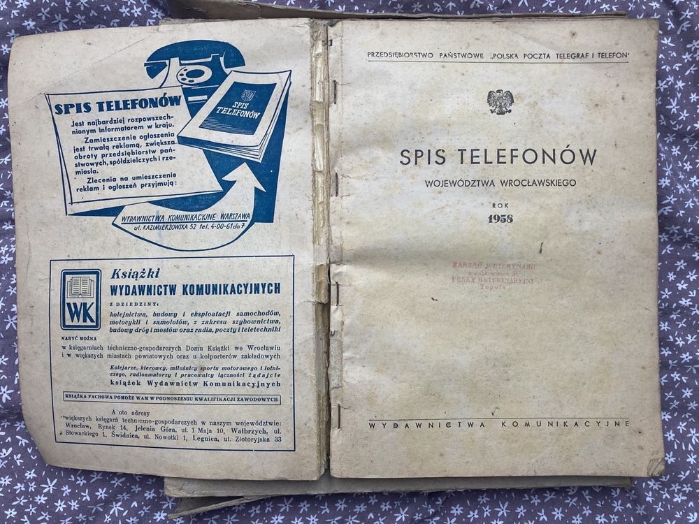 Książka telefoniczna województwo wrocławskie 1958 r.