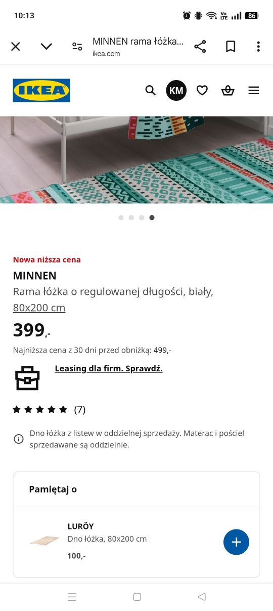 Łóżko Minnen Ikea białe z materacem