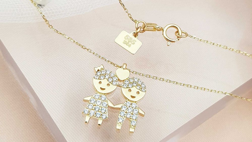 Złota celebrytka z zawieszką rodzeństwo z cyrkoniami pr. 585