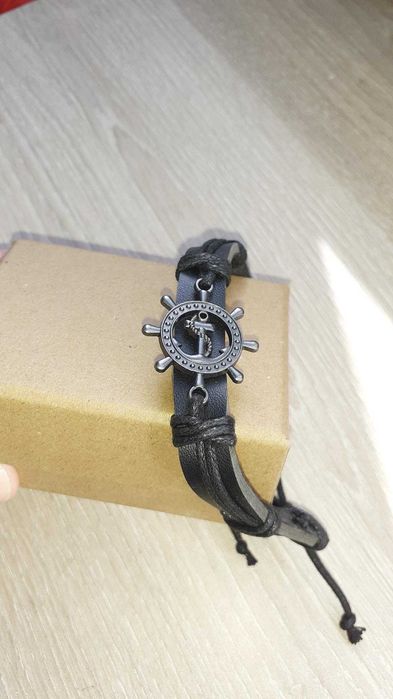 Pulseira cabedal tema náutico ajustável NOVO