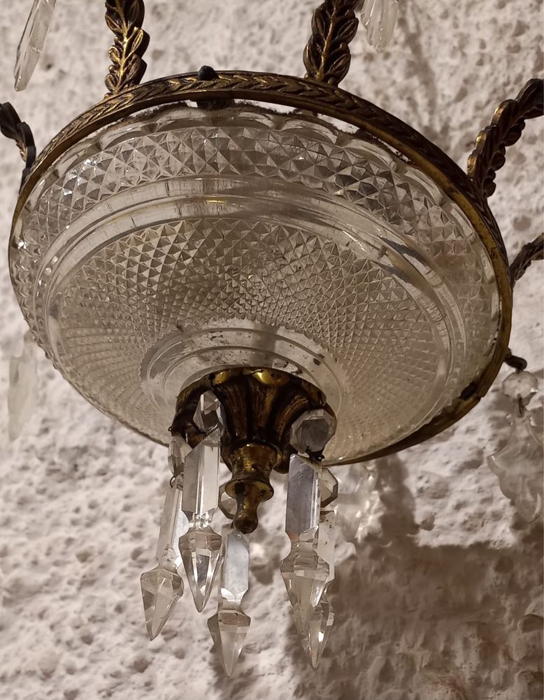 Candeeiro classico de teto em bronze e cristal