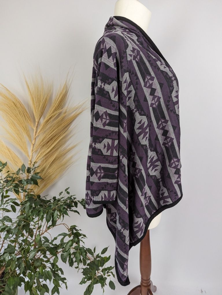 Wzorzysta narzutka kardigan w odcieniach czerni szarości fioletu H&M L