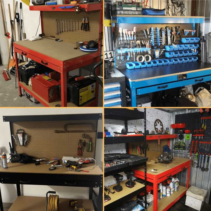 Stół warsztatowy z szufladą + haki 12x | 115x55 cm 100kg stabilny