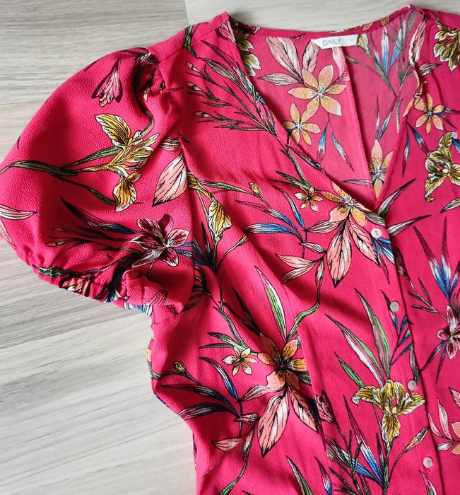 Only Nova Lucy letnia sukienka malinowa rozpinana krótki rękaw XXL 44