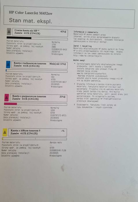HP Color LaserJet Pro M452nw sprawna