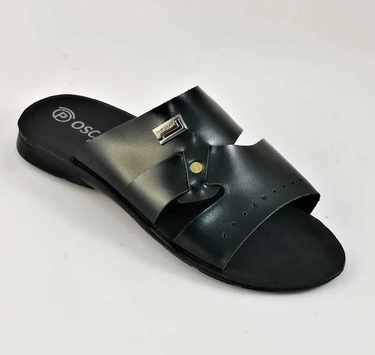 Мужские Шлёпанцы Тапочки Чёрные Кожаные Сланцы