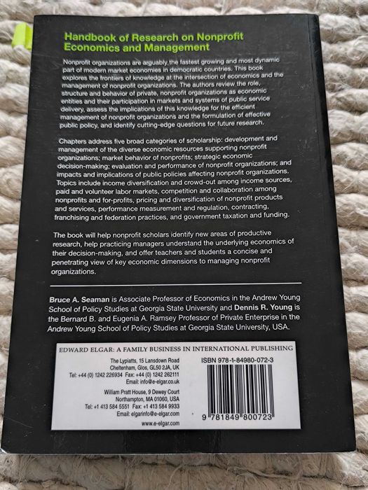 Handbook of Research on Nonprofit Economics and Management B. Seaman