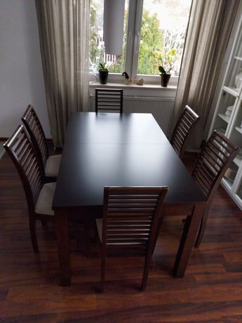 Stół drewniany + 6 krzeseł orzech ciemny
