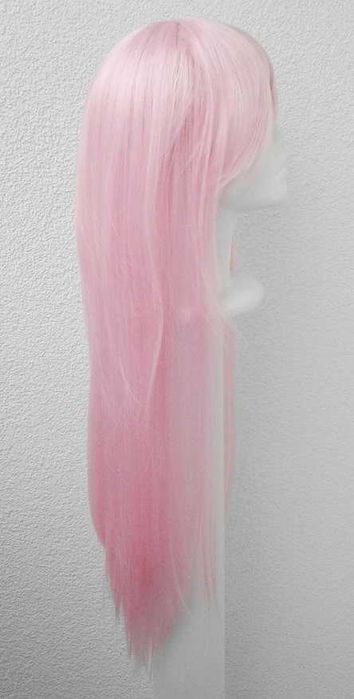 Długa prosta jasna różowa peruka z grzywką pastelowa cosplay wig 002