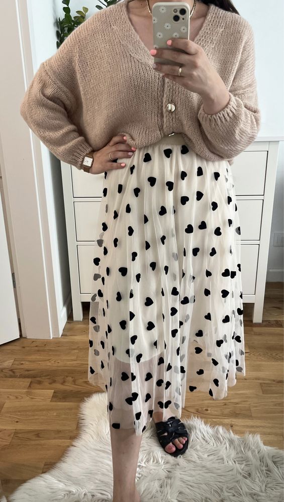 Tiulowa elegancka nowa spódnica midi w serca hit uni m l modna