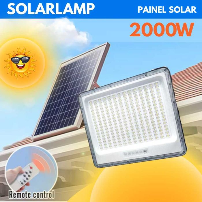 Holofote Solar LED 2000W com Controlo Remoto à Prova d’Água