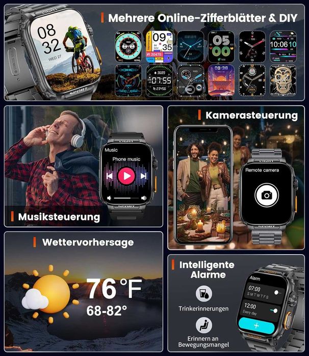 Smartwatch sportowy Lige FV3 latarka LED Sport Mierniki 1,91" 2 paski