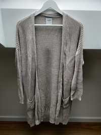Beżowy kardigan sweter długi z kieszeniami