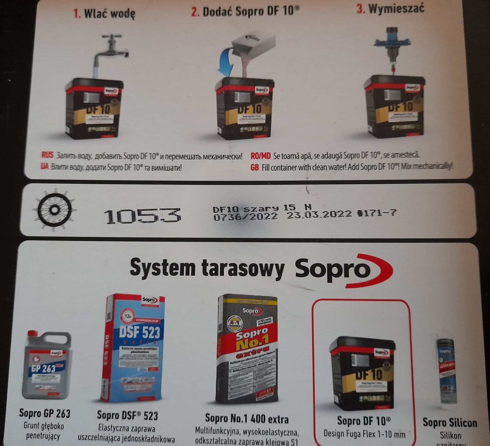 Fuga do płytek Sopro DF10 szara +gratis 3xUniBond Biala