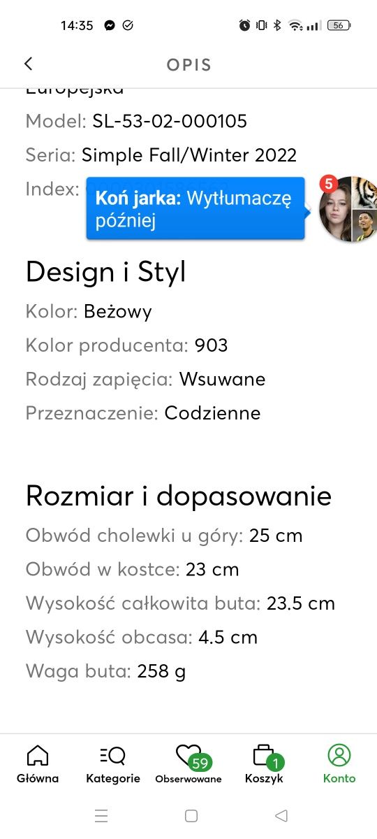 Beżowe botki Simple 37