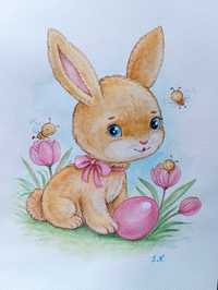 Акварельная картина "Пасхальный кролик"
