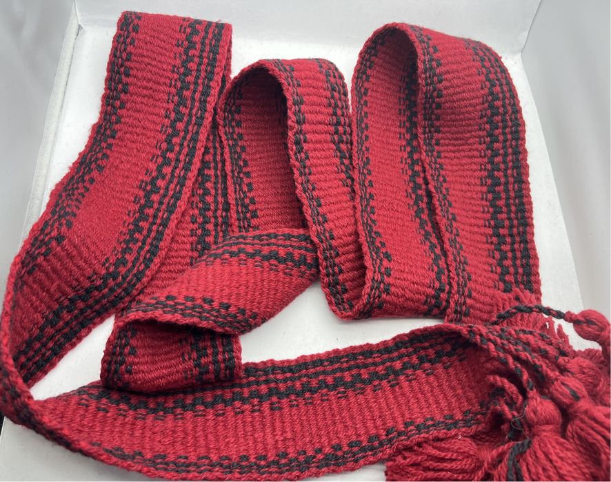 Бордовий тканий пояс напіввовна Червоний пасок крайка