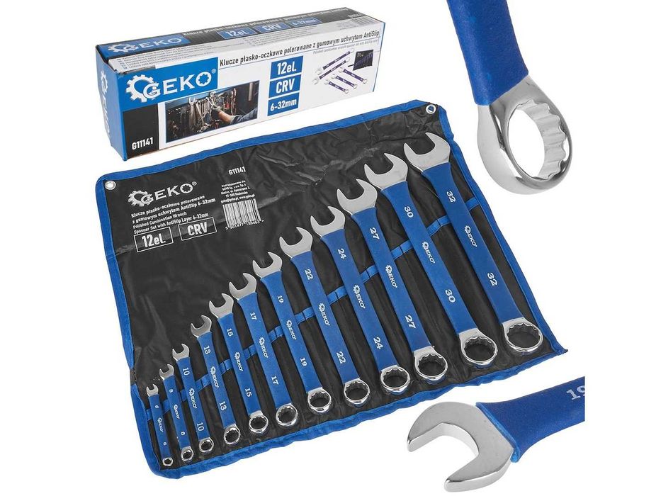 Klucze PŁASKO-OCZKOWE 12 EL 6-32mm polerowane UCHWYT antislip CRV 2505