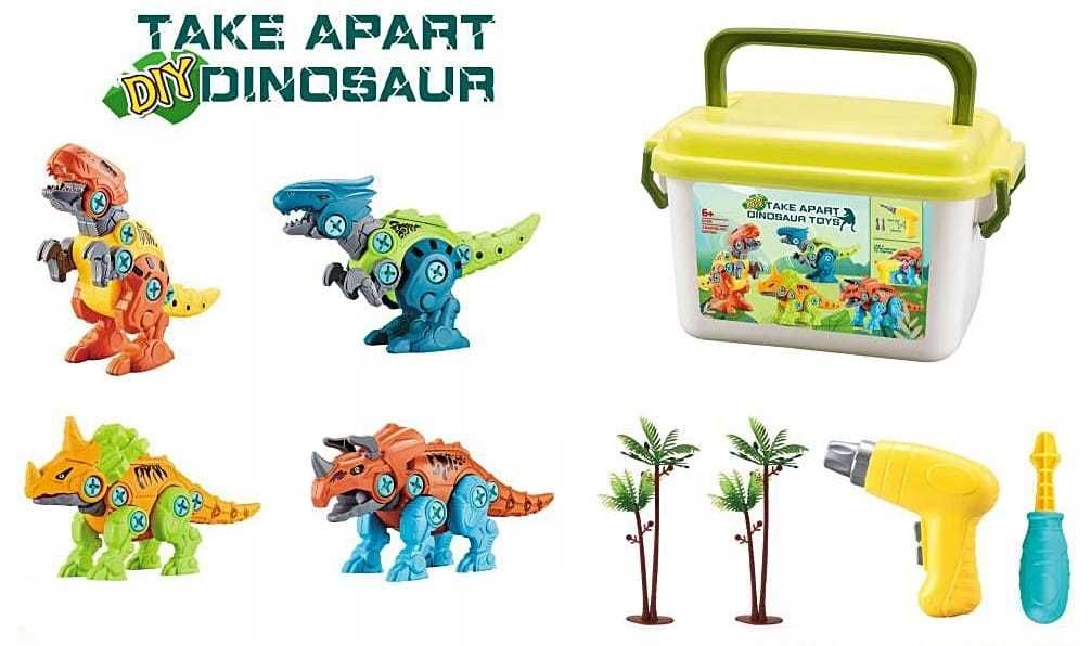 Zestaw Kreatywny DO SKRĘCANIA Klocki 4 DINOZAURY + Wkrętarka P916